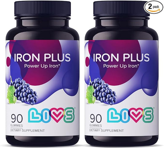 Iron Plus Gummy Vitamin | Iron with Vitamin C | Made in USA | Gummies for Adults & Kids | All-Natural, Gluten-Free, Non-GMO & Vegan Supplement Gummies | Grape Flavored, 180 Count