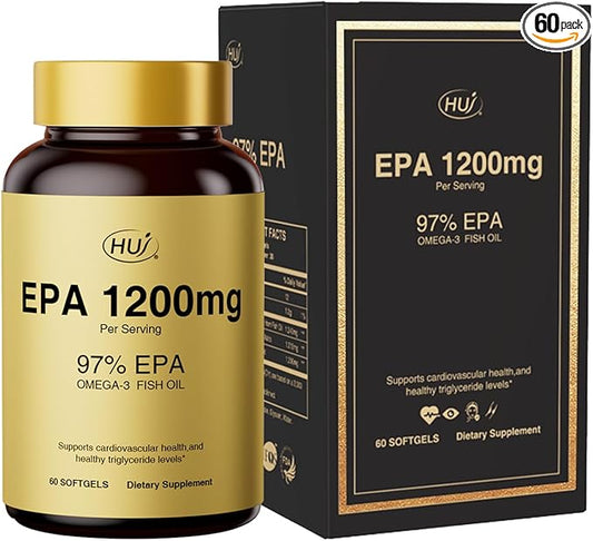 HUJ 97% EPA Omega-3 Fish Oil - 1200mg EPA Fish Oil, Wild-Caught, Sustainably Sourced - Suppprts Cardiovascular Health & Healthy Triglyceride lewels* - 60 Softgels