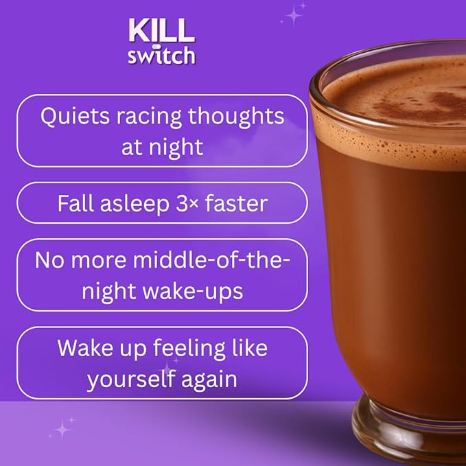 Killswitch Sleep Aid for Adults – Fall Asleep Fast & Wake Refreshed, Sugar-Free Hot Chocolate Supplement - Magnesium, Tart Cherry, L-Theanine & More for Restful Sleep, 30 Servings, Made in USA