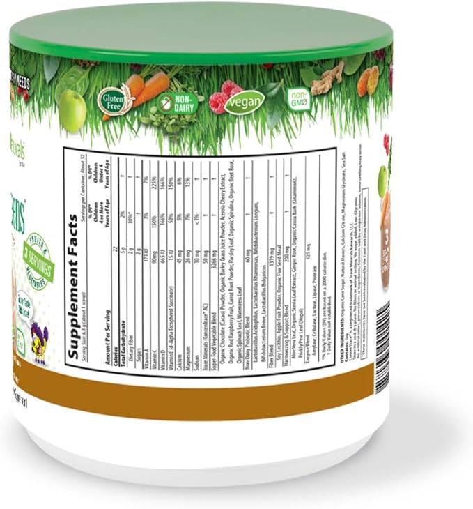 MacroLife Naturals MacroCoco Greens Chocolate Superfood Powder for Kids Raw Fruits Veggies Probiotics & Digestive Enzymes, Immunity Energy, Non-GMO, Vegan, Gluten, Dairy Free - 7oz (32 Servings)