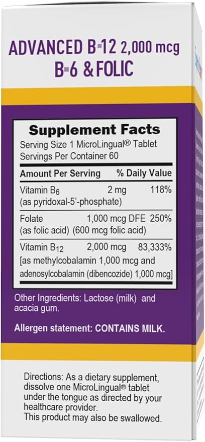 Superior Source NO Shot Advanced B-12 2,000 mcg B-6 / Folic Acid 600 mcg - Folic Acid for Women & Men - B Vitamins Supplement Supports Energy & Cell Health - 60 Sublingual Dissolving Tablets