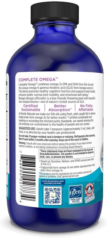 Nordic Naturals Complete Omega, Lemon Flavor - 8 oz - 1270 mg Omega-3 - EPA & DHA with Added GLA - Healthy Skin, Cognition, Positive Mood - Non-GMO - 48 Servings
