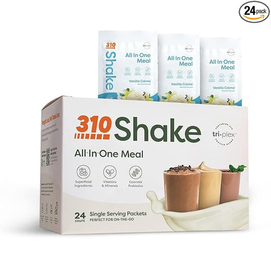 310 Nutrition – All-In-One Meal Replacement Shake - New Formula with Fiber Rich Vegan Superfood Blend - Natural Sweeteners - Low Carb Shake, Keto & Paleo Friendly - Gluten Free - 26 Essential Vitamins & Minerals - Variety Shake Box - Vanilla Crème