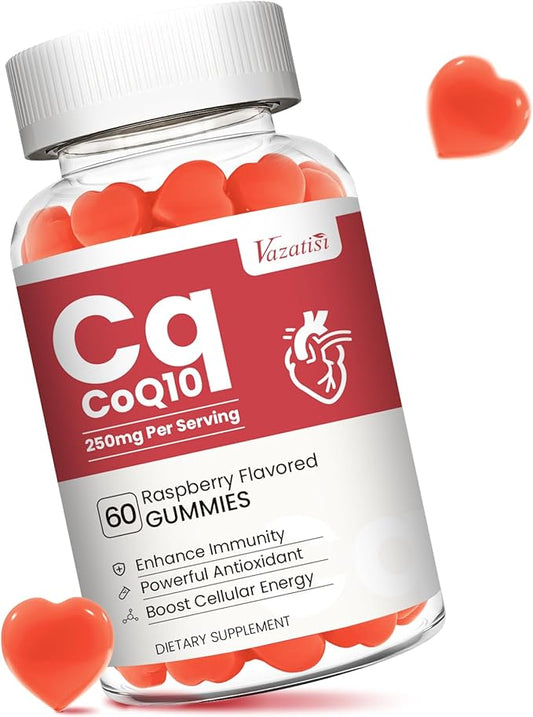 High Absorption CoQ10 Gummies, Plus Omega-3, Vitamin B3 for Brain & Antioxidant, 5X Better Absorption Coenzyme Q10 Supplement, Raspberry Flavored - 60 Cts