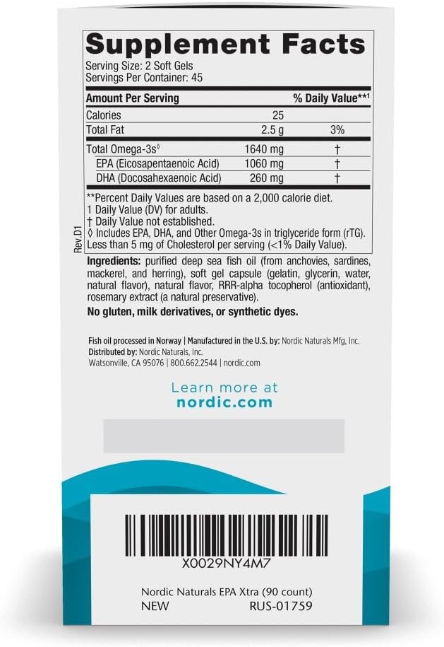 Nordic Naturals EPA Xtra, Lemon - 90 Soft Gels - 1640 mg Omega-3 - High-Intensity EPA Formula for Positive Mood, Heart Health & Healthy Immunity - Non-GMO - 45 Servings