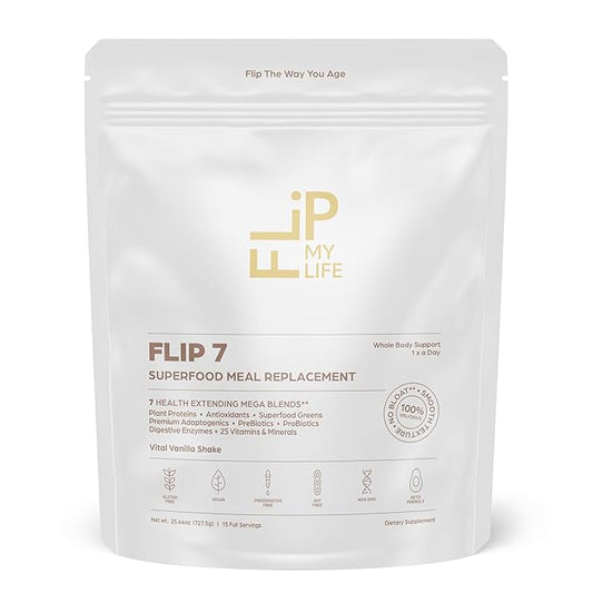 Flip 7 Natural SuperFood, Plant-Based Protein, Complete Meal Replacement to Support Healthy Gut, 7 Mega Nutrient Rich Blends all in one to AGE BETTER - Vanilla