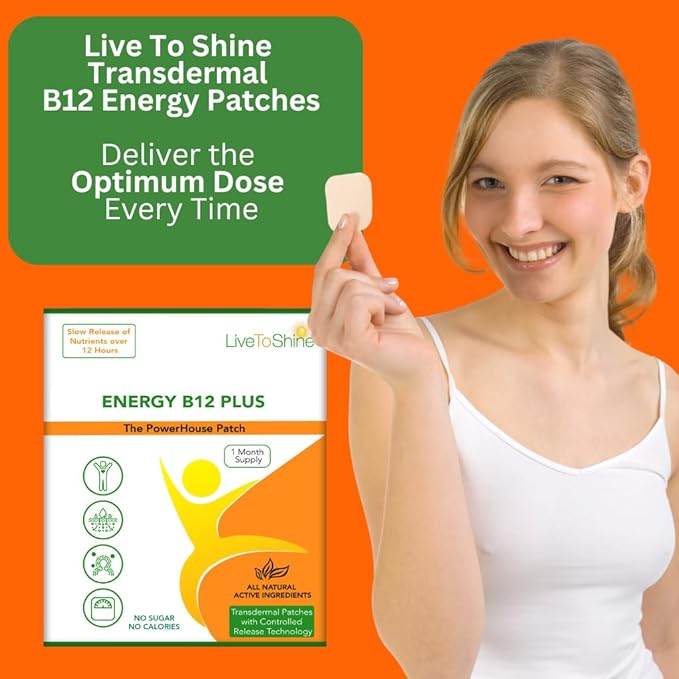 Live To Shine B12 Energy Plus Topical Patch - Energy and Focus Support for Women and Men - 30-Day Supply - USA Made