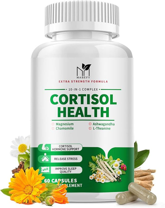 Cortisol Supplements for Women - 10 in 1 Cortisol Manager with Magnesium, Ashwagandha, L-Theanine, Cortisol Health & Stress Relief, Cortisol Detox for Women - 60 Vegetarian Capsules