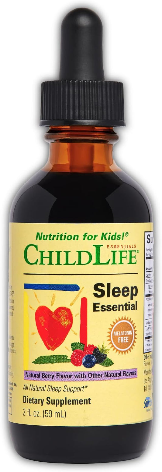 CHILDLIFE ESSENTIALS Sleep Essential - Melatonin-Free Sleep Aid for Kids, Natural Sleep Drops for Children 3+ with Passionflower & Valerian Root, Berry Flavor, 2 Fl Oz