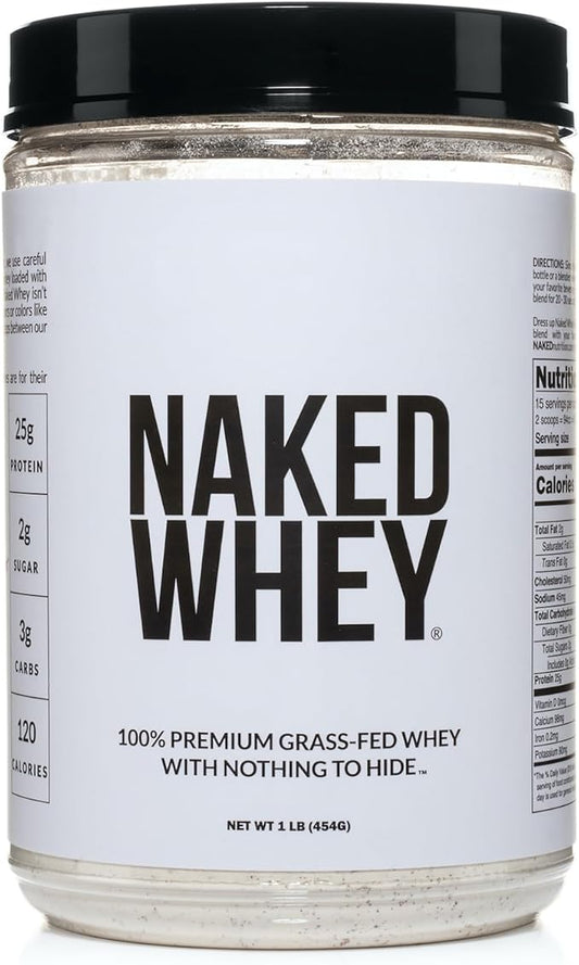 NAKED Whey 1Lb - Only 1 Ingredient, Grass Fed Whey Protein Powder, Undenatured, No Gmos, No Soy, Gluten Free, Stimulate Growth, Enhance Recovery - 15 Servings