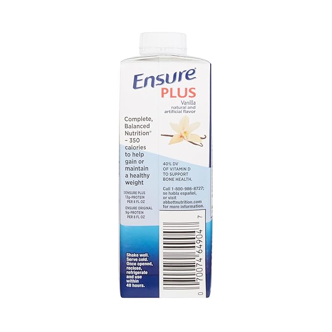 Ensure Plus Vanilla, 8 Ounce Recloseable Carton, Abbott 64905 - 10.6 Ounce (Pack of 10)
