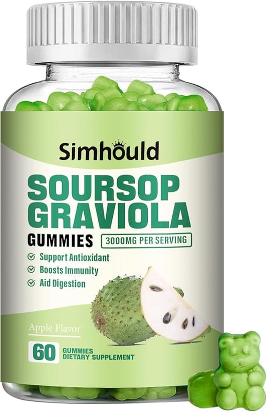 1 Pack Soursop Graviola Gummies - 3000mg Extra Strength Soursop Leaves Supplement with Vitamin C, Zinc - Digestive Aid, Immune Support & Antioxidant - Sugar-Free, Non-GMO, Vegan, 60 Counts