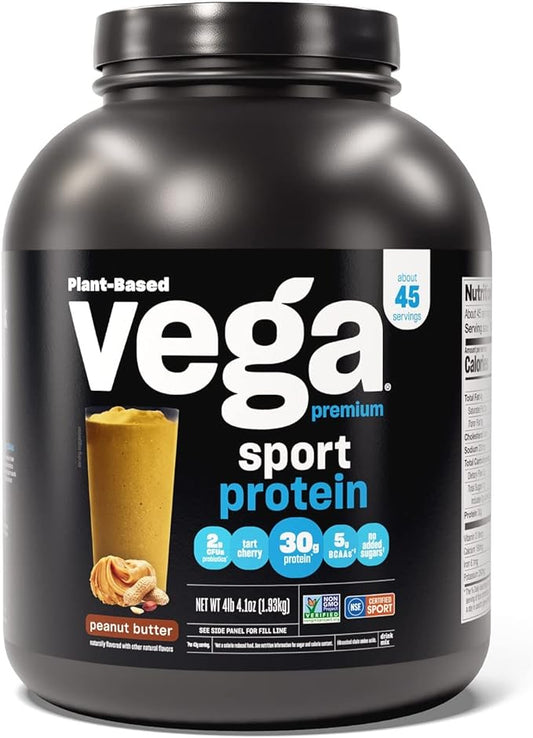 Vega Premium Sport Protein Peanut Butter Protein Powder, Vegan, Non GMO, Gluten Free Plant Based Protein Powder Drink Mix, NSF Certified for Sport, 4lb 4.1 oz