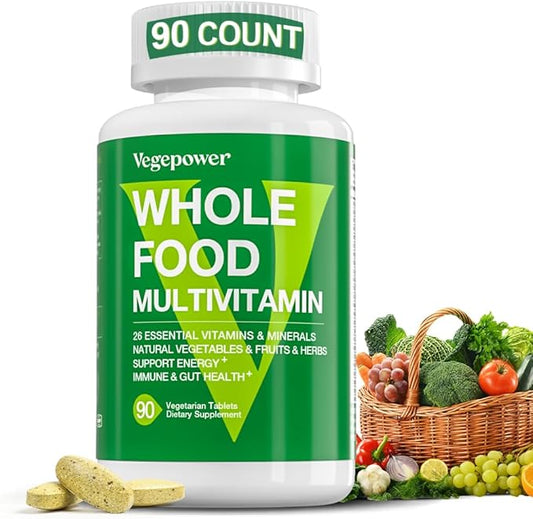 Vegan Whole Food Multivitamin with Iron, Daily Multivitamin for Men and Women, Methylated Multi Vitamins, B-Complex, Fruits & Vegetables, Enzymes, Omegas, Mushroom, Non-GMO, 90 Count