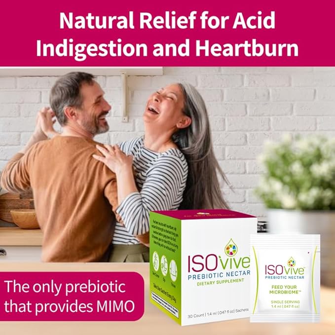ISOVive Prebiotic Liquid Supplement (30-Day Supply) Natural Heartburn and Bloating Relief - Naturally Fermented Daily Fiber - Formerly