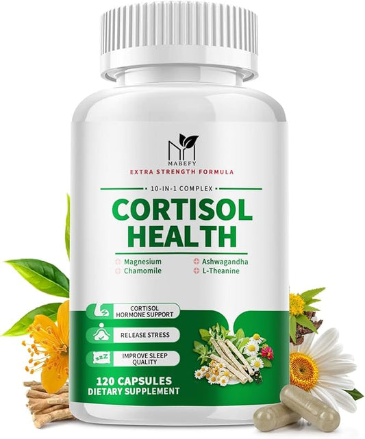 Cortisol Supplements for Women - 10 in 1 Cortisol Manager with Magnesium, Ashwagandha, L-Theanine, Cortisol Health & Stress Relief, Cortisol Detox for Women - 120 Vegetarian Capsules