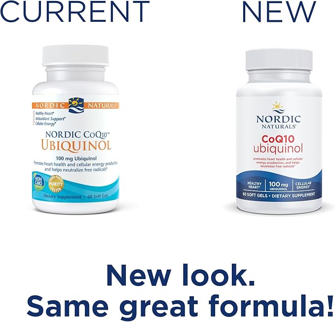 Nordic Naturals Nordic CoQ10 Ubiquinol - 60 Mini Soft Gels - 100 mg Coenzyme Q10 (CoQ10) Ubiquinol - Heart & Brain Health, Cellular Energy Production, Antioxidant Support - Non-GMO - 60 Servings