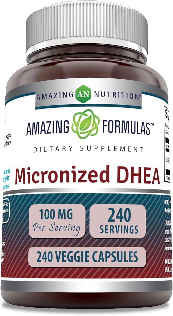 Amazing Formulas Micronized DHEA Supplement | 100 Mg Per Serving | Veggie Capsules| Non-GMO | Gluten Free | Made in USA (1 Pack, 240 Count)