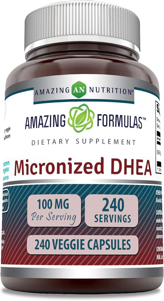 Amazing Formulas Micronized DHEA Supplement | 100 Mg Per Serving | Veggie Capsules| Non-GMO | Gluten Free | Made in USA (1 Pack, 240 Count)