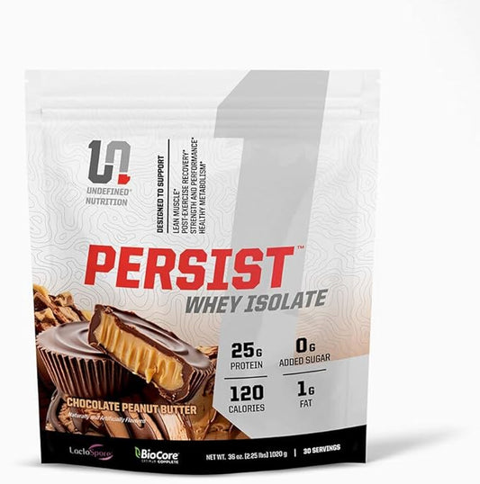 Undefined Nutrition Persist Whey Isolate by Brian Shaw - 24g Protein, 30 Servings – Supports Recovery, Strength & Performance - Gluten Free, Fast Absorbing (2.18lbs, Chocolate Peanut Butter)