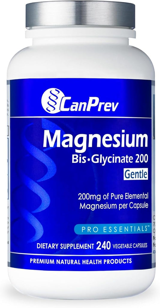 CanPrev Magnesium BisGlycinate Gentle 200mg, 240 v-Caps 240-Day Supply - Pure Elemental Magnesium Supplement, Supports Bone and Muscle Function, Gentle on Stomach, Perfect for Daily Magnesium Needs