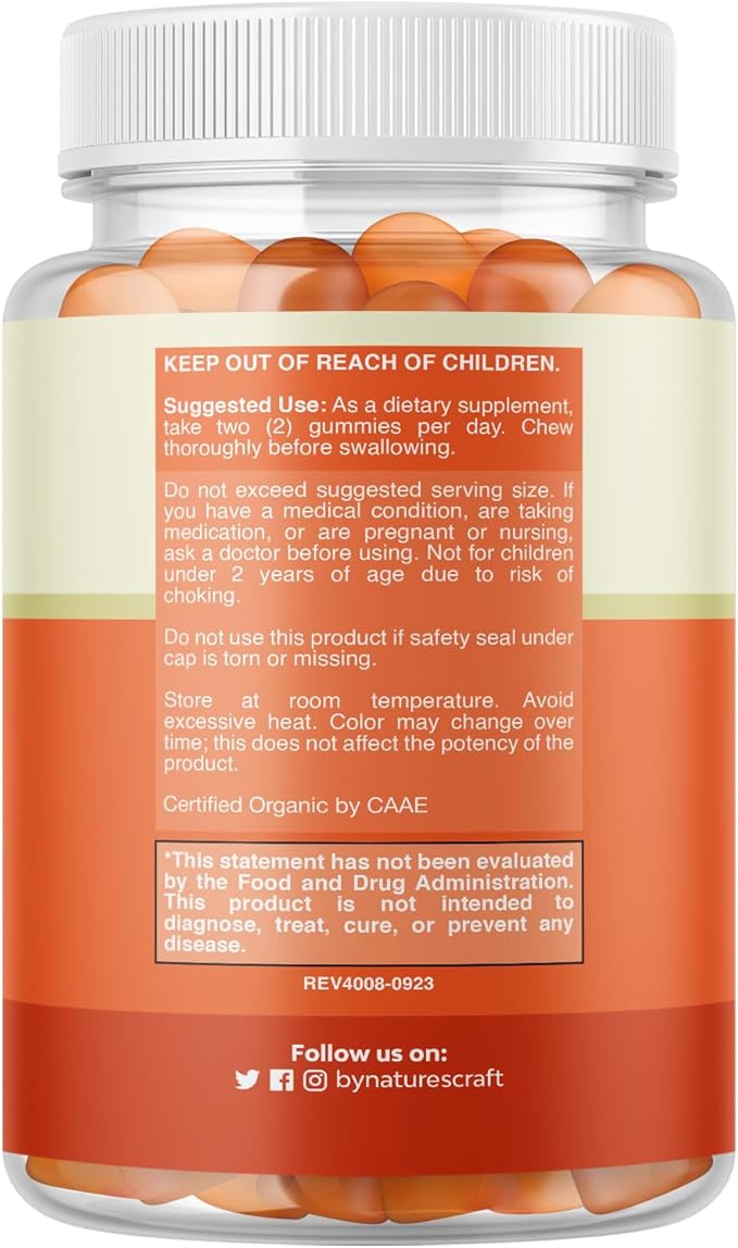 Natures Craft Vegan Organic Immune Support Gummies - D3 Zinc and Vitamin C Gummies for Adults Immunity - Organic Vitamin D for Adults Immune Support Supplement Gluten Free & Non-GMO (60 Servings)