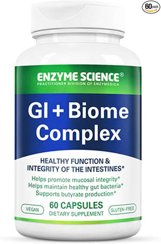 GI + Biome Complex with Prebiotics for Healthy Gut Bacteria Intestinal Balance and Butyrate Production, 60 Capsules (30 Servings)