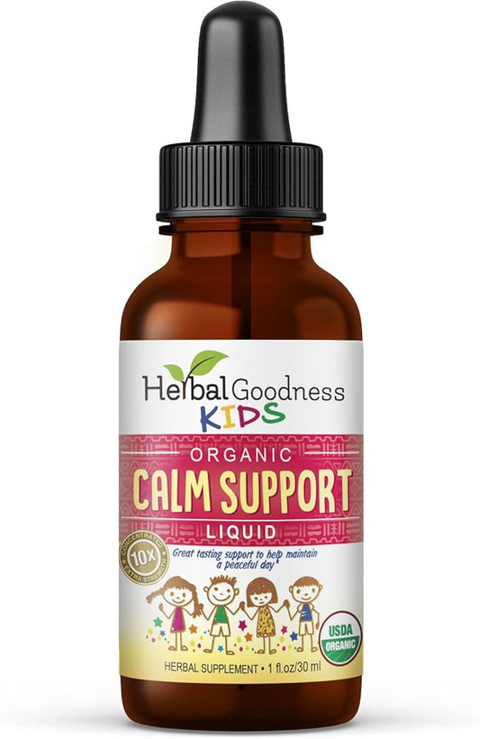 Kids Calm Support Liquid Extract 1oz with Magnesium Glycinate, Magnesium Citrate, Kids Multivitamin - Magnesium for Kids - 1oz Bottle, 1 Unit - Herbal Goodness