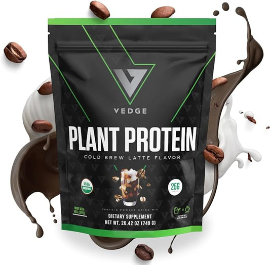 vedge Certified Organic Plant Protein Cold Brew Latte (20 Servings) - Plant-Based Vegan Protein Powder, USDA Organic, Gluten Free, Non Dairy Nutrition Plant Protein