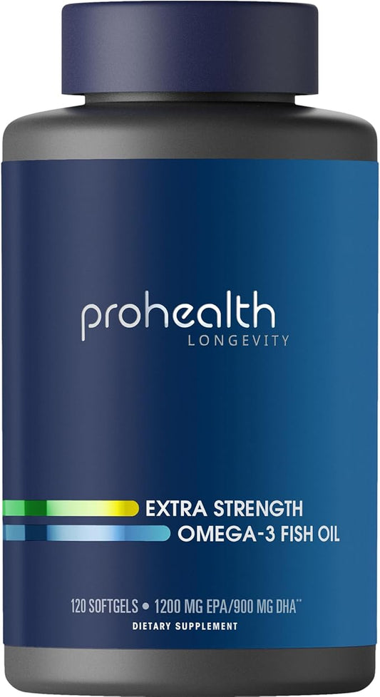 ProHealth Omega-3 Fish Oil Supplements for Women & Men, 120 Softgels, 1200 mg EPA, 900mg DHA & Other Fatty Acids, Extra Strength Fish Oil Nutritional Supplement