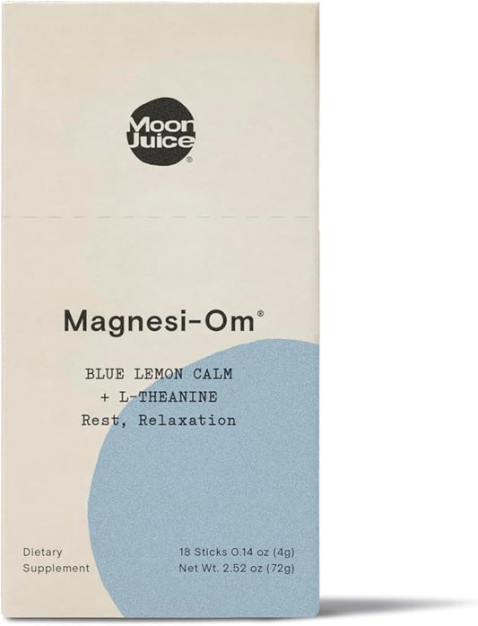 Moon Juice - Magnesi-Om, Blue Lemon - Sticks (18 Servings) - Support Brain Health, Rest - Magnesium Powder - L-Theanine - Regularity - Compostable - 100% Traceable - Vegan, Non GMO - 0.14oz