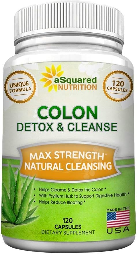 aSquared Nutrition Pure Colon Cleanse for Weight Loss - 120 Capsules, Max Strength, Natural Colon Detox Cleanser, Colon Cleansing Diet Supplement Blend for Digestive Health, Diet Pills for Men & Women