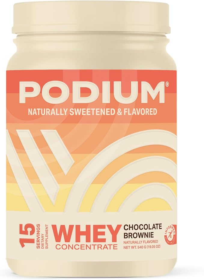 Podium Nutrition Whey Protein Powder, Chocolate Brownie, 22g Protein Per Serving with Digestive Enzymes, Whey Protein Isolate & Concentrate, Gluten Free, Low Carb, Low Sugar & Soy Free, 15 Servings