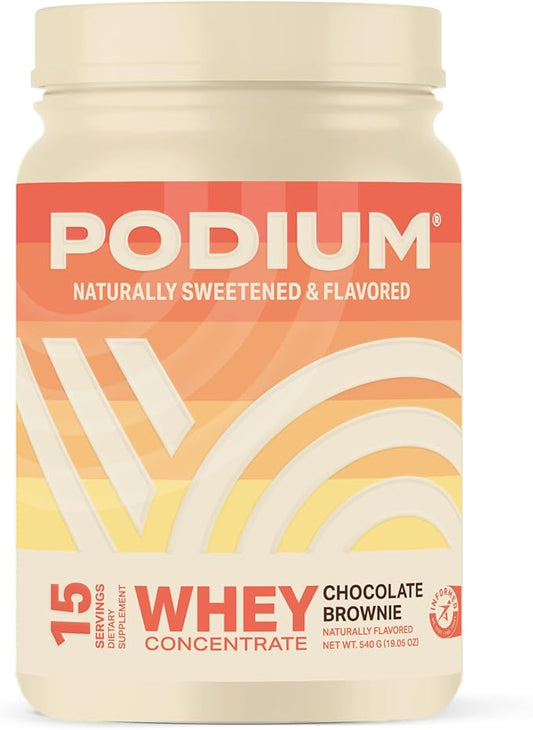 Podium Nutrition Whey Protein Powder, Chocolate Brownie, 22g Protein Per Serving with Digestive Enzymes, Whey Protein Isolate & Concentrate, Gluten Free, Low Carb, Low Sugar & Soy Free, 15 Servings