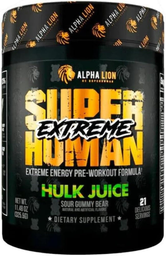 ALPHA LION Superhuman Extreme High Stim Pre Workout Powder, Beta Alanine, L-Taurine & 356mg Tri-Source Caffeine for Sustained Energy, Nitric Oxide & Citrulline for Pump (21 Servings, Sour Gummy Bear)