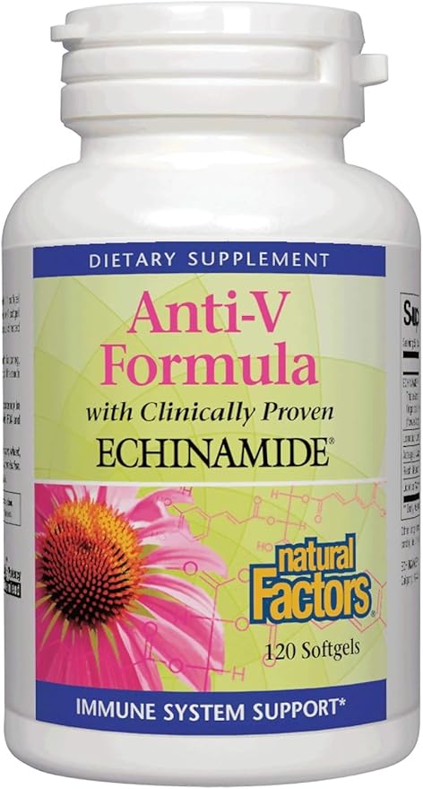 Natural Factors Anti-V Formula, Echinacea Supplement for Immune and Wellness Support, Organic, Non-GMO, 120 Softgels
