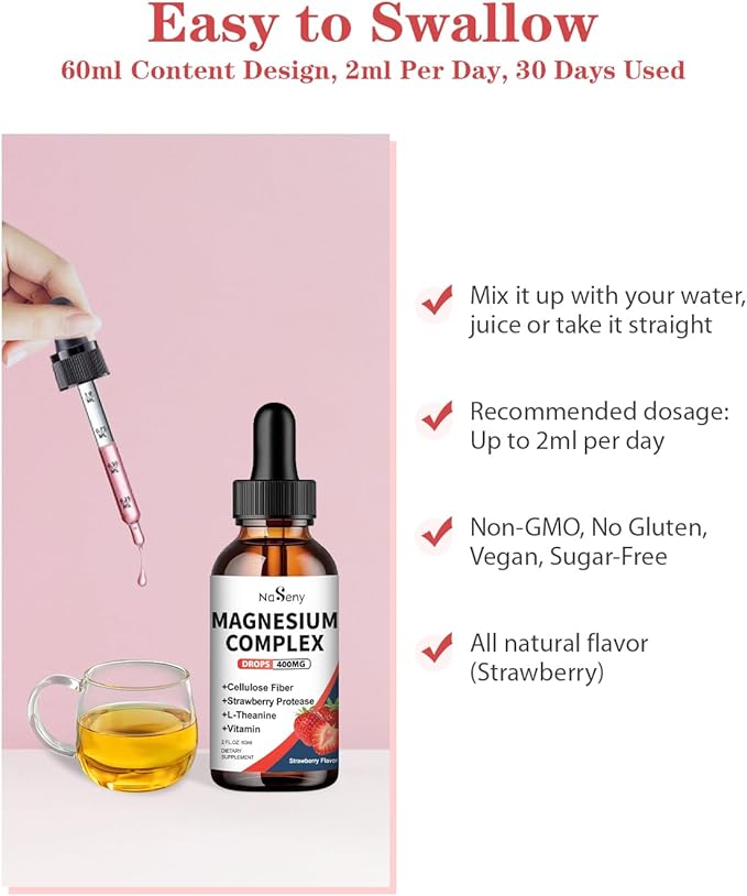 Liquid Magnesium Blend 400mg, Kids Magnesium Glycinate Complex Liquid Drops with Vitamin for Men and Women Bone Health, Relaxation and Sleep (2 Pack)