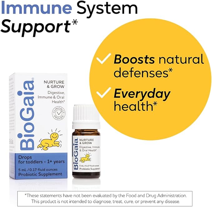 BioGaia Nurture & Grow Toddler Probiotic | Ages 1+ | Liquid Probiotic | Allergen-Free | Triple-Benefit Probiotic for Kids | Digestive Health, Immune Support & Oral Health Protection | 25-Day Supply
