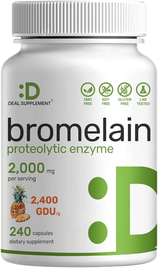 Bromelain Supplement 2,000mg Per Serving, 240 Capsules – Natural Proteolytic Enzymes from Fresh Pineapple – Supports Nutrient Digestion