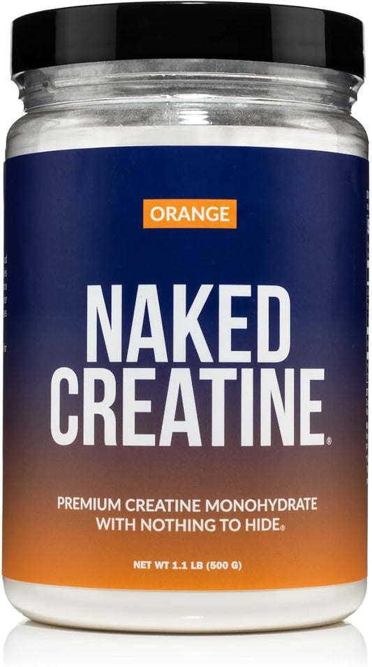 Naked Pure Micronized Orange Creatine Monohydrate - 36 Servings - 500 Grams, 1.1Lb Bulk, Vegan, Non-GMO, Gluten Free, Soy Free. Aid Strength Gains, No Artificial Ingredients Creatine