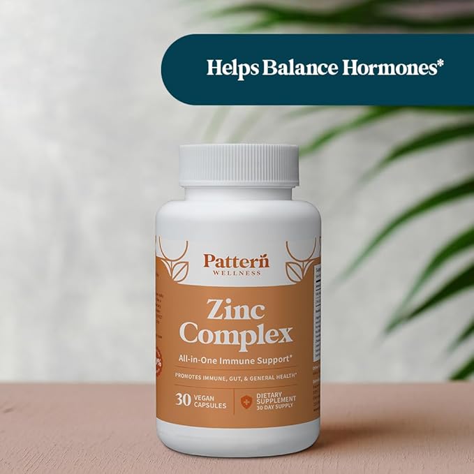 Pattern Wellness Zinc Complex Supplement - High Absorption Zinc with Vitamin C + Probiotics - All-in-One Immune Support - 3rd Party Lab Tested - 30 Vegan Capsules