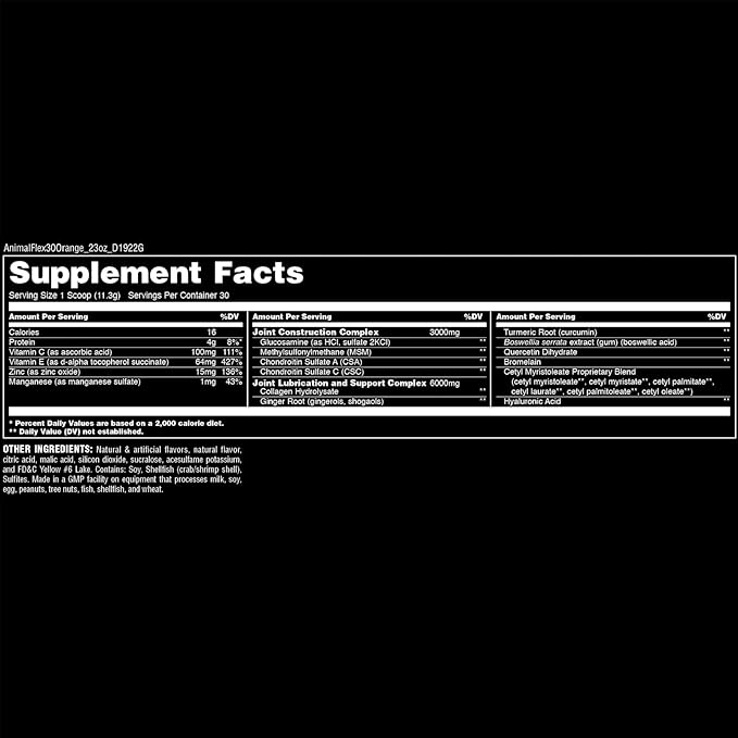 Animal Flex Powder - Joint Support Supplement for Pain Relief, Repair and Restore Muscles with Turmeric, Glucosamine, Chondroitin, MSM, Collagen and Boswellia, Great Tasting Orange Flavor, 30 Scoops