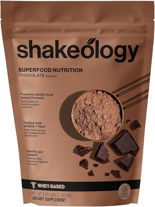 Shakeology 0g Added Sugar Whey Protein Powder Blend - Gluten Free, Superfood Protein Shake with Vitamins and Minerals - Helps Support Healthy Weight Loss, Lean Muscle Support - Chocolate, 30 Servings