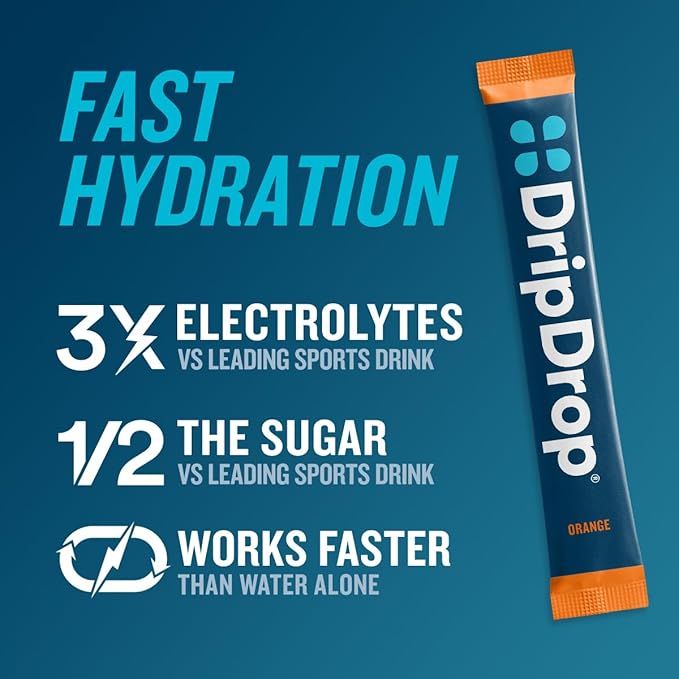 DripDrop Hydration - Orange - Electrolyte Drink Mix Single Serve Hydration Powder Packets | Non-GMO, Gluten Free, Vegan | 32 Sticks