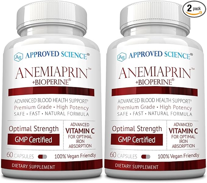 Approved Science Anemiaprin - Absorbable Iron, Vitamin C - Gentle On Stomach - 120 Capsules - 2 Month Supply - Non-GMO, Vegan