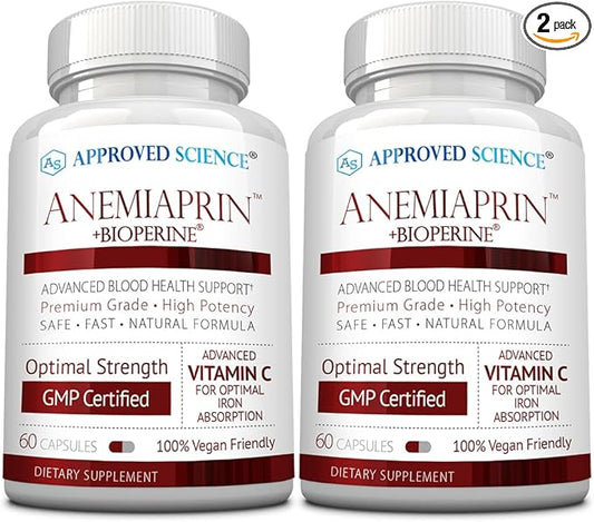 Approved Science Anemiaprin - Absorbable Iron, Vitamin C - Gentle On Stomach - 120 Capsules - 2 Month Supply - Non-GMO, Vegan