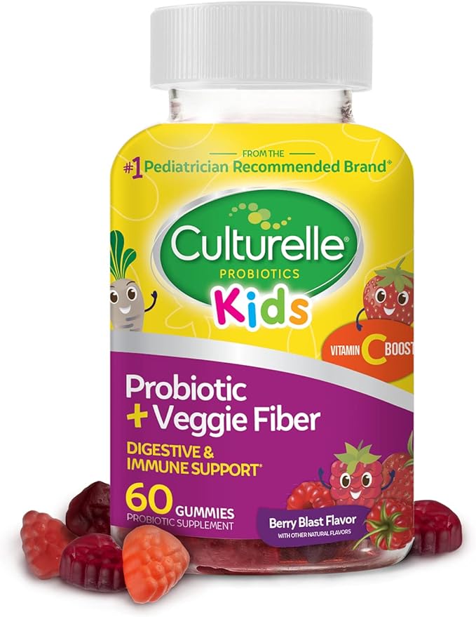 Culturelle Daily Probiotic for Kids + Veggie Fiber Gummies (Ages 3+) - 60 Count - Digestive Health & Immune Support – Berry Flavor with a Vitamin C Boost