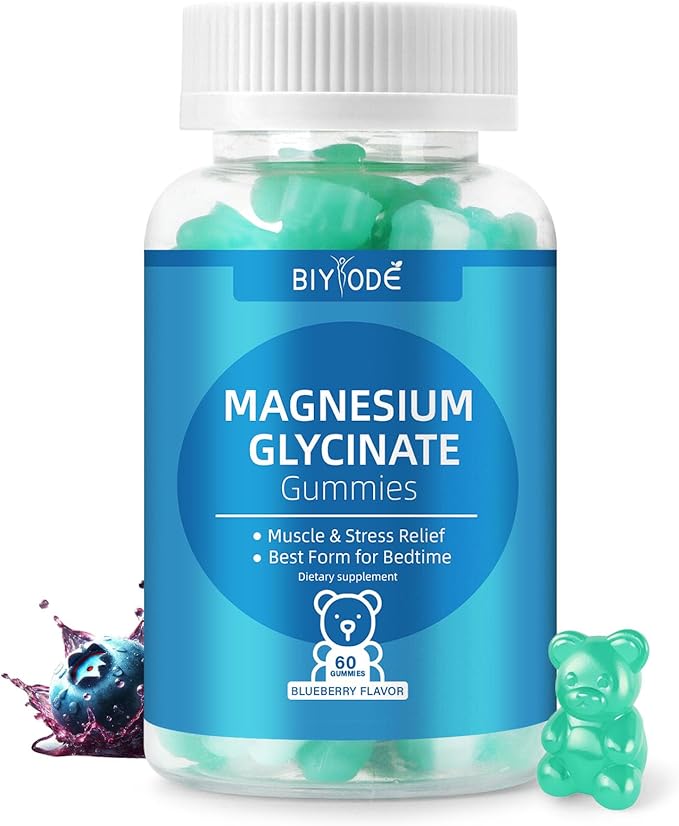 Magnesium Glycinate Gummies 500mg, Sugar-Free for Adults & Kids, Magnesium Gummies for Sleep, Stress & Muscle Relief, Supports Bone & Nerve Health, Vegan, Pectin-Based, 60 Count, Blueberry Flavor