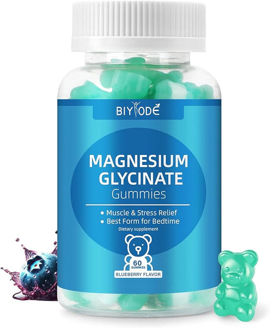 Magnesium Glycinate Gummies 500mg, Sugar-Free for Adults & Kids, Magnesium Gummies for Sleep, Stress & Muscle Relief, Supports Bone & Nerve Health, Vegan, Pectin-Based, 60 Count, Blueberry Flavor