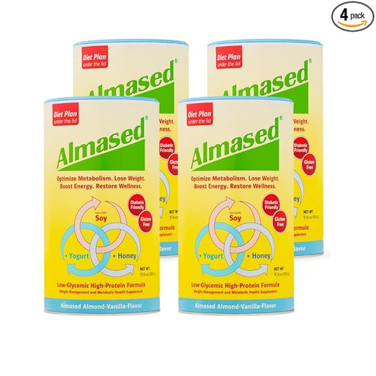 Almased Vanilla Meal Replacement Shake - Low-Glycemic High Plant Base Protein Powder- Nutritional Weight Health Support Supplement - Vanilla Flavor - 17.6 oz (1.1 Pound (4 Pack))